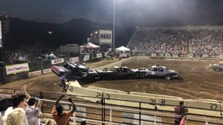 Crowd Lifts Car off Trapped Demolition Derby Marshal