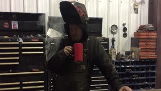 Welder Takes Coffee Break While on Fire