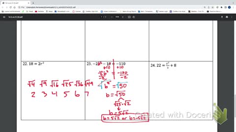 Im2 Alg 1 Traditional 12.3 Solve Quadratics using square roots Corrective