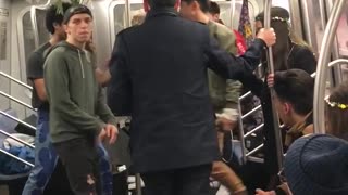 Dj set music and people dancing in subway train