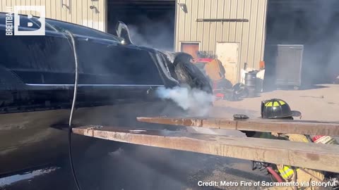 Firefighters Respond After Tesla Sitting in Scrapyard "Spontaneously" Catches Fire