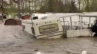 Trailer Floats Away in Flood