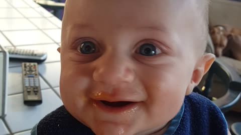 Cute 4 Month Old Loves His Food... LOL
