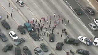 Protesters' Block Both Sides Of Freeway in the San Fernando Valley