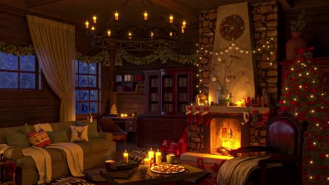 Cozy Christmas Ambience, Relaxing Instrumental Christmas Music with Cracking Fireplace