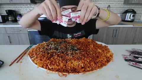 Most Korean Fire Noodles Ever Eaten (x15 Packs) _ 불닭 볶음면 도전