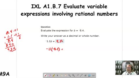 Evaluate variable expressions involving rational numbers - IXL A1.B.7 (M9A)
