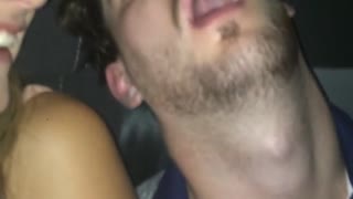 Guy asleep in back of car french fries