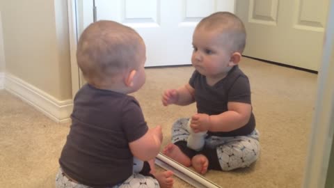 Baby Doesn't Recognize Reflection After Haircut!