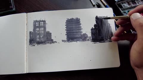 Draw The Third Architectural Painting On The Paper