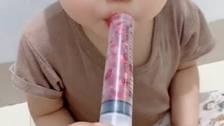 Nice and easy way to feed the baby fresh pomegranate