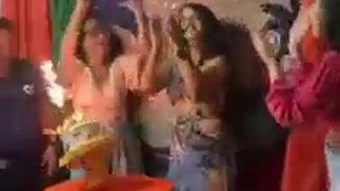 Dog drops cake during birthday party in Recife.