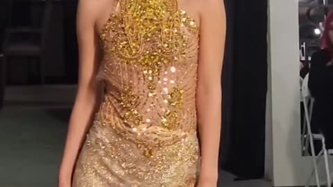 @albi_888 gold dress by @carolinederpienski at Art Basel Miami 2023