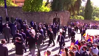 Angela Merkel and King Felipe arrive at Yuste monastery