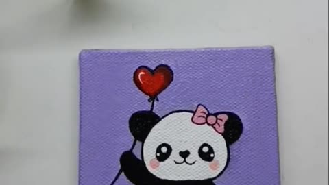 mini canvas painting for beginners🐼❤️_ easy mini painting ideas 💡 #youtubeshorts #shorts #viral