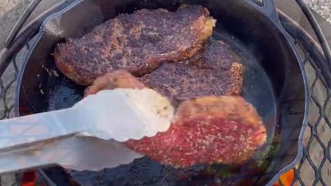 New York Strips w/Bourbon Mushrooms | Over the Fire Cooking by Derek Wolf
