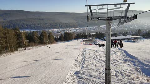 descent by cable car in a ski resort