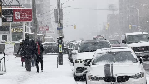 Spring Snowfall in Toronto Canada North York in March 4K UHD video