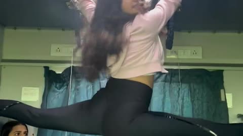 Sexy hot babe dancing in train