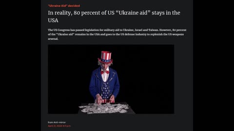 In reality, 80 percent of US “Ukraine aid” stays in the USA