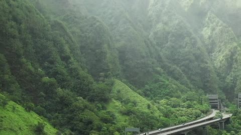Elevated Highway In The Mountain Valley In Hawaii