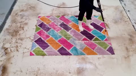 Extremely dirty carpet cleaned of mud crust | Speeded Up