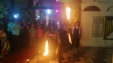 Wedding Performer Uses Fire Swords In His Show