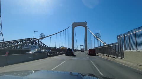 Driving over The Pont Pierre Laporte Bridge Quebec Canada 05 02 2022