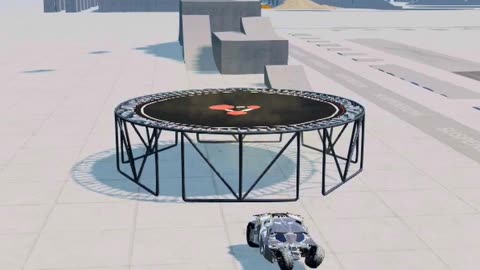 Batmobile and Fun Cars Synchronized Jumping on Trampoline! BeamNG