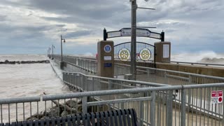 Stormy weather at the pier in Port Stanley