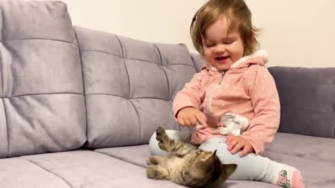 Cute Baby girl Meets New Baby Kitten for the First Time and plays with it! #rumble #fyp #trending #shorts