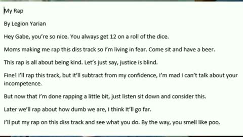 Lyric Version of My Part in the "Kind' Rap battle