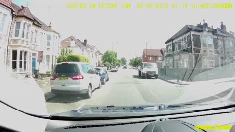 Mercedes sprinter van crashing into parked vehicles