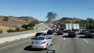 Vintage Plane Crash Wreckage on Freeway