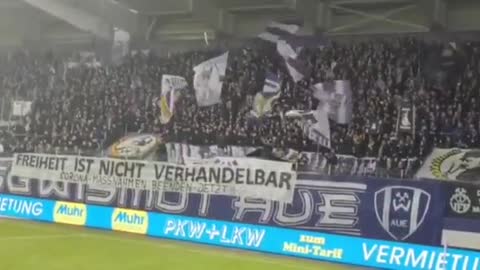 "Freedom is non negotiable" banner at German football side FC Erzgebirge Aue