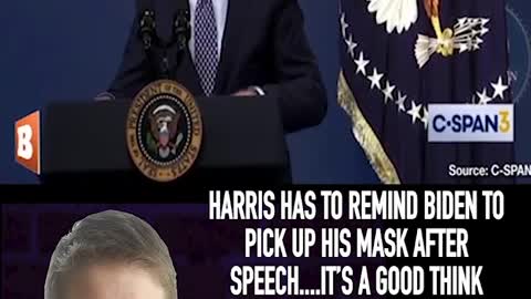 HARRIS HAS TO REMIND BIDEN TO PICK UP HIS MASK AFTER SPEECH