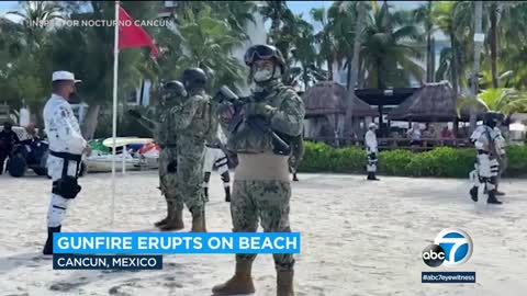 Gunmen arrived at a beach in Cancun on jet skis and opened fire in a tourist zone.