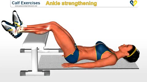 Calf exercises: ankle strengthening exercise on Bench (calf, muscle, leg)