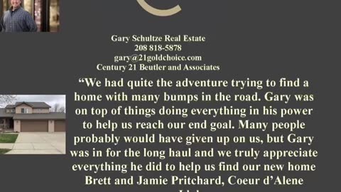 Coeur d'Alene Idaho Gary Schultze Real Estate Testimonials