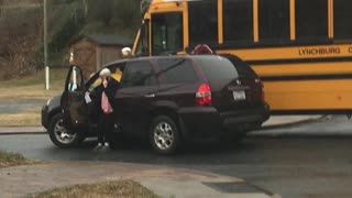 Car Bashes into a School Bus