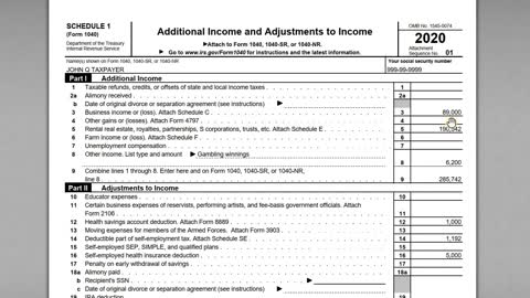 IRS Form 1040 Schedule 1 - Intro to the Different Fields