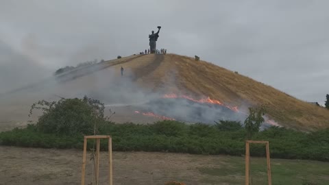 The monument is burning