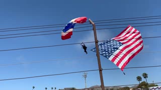 Old Glory flying into the Rodeo