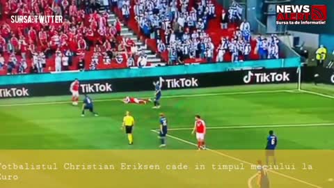 Momentul in care fotbalistul danez Christian Eriksen cade in timpul meciului