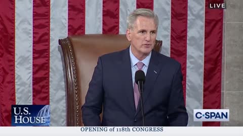 Kevin McCarthy gives his speech after winning the House Speaker vote