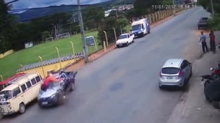 Lucky Motorcyclist Survives Horrific Crash