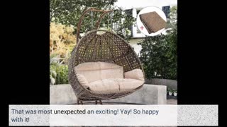 Patiorama Indoor Outdoor Egg Swing Chair with Stand, Patio Grey Wicker Rattan Hanging Chair wit...