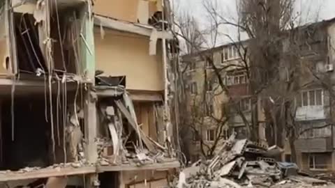 Destroyed residential building on Ilyich Avenue in Donetsk