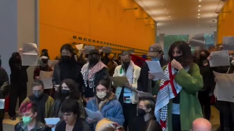 Media workers have taken over the lobby of the New York Times headquarters in NYC