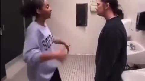White girls beats up her black bully in the school restroom👏👏👏
